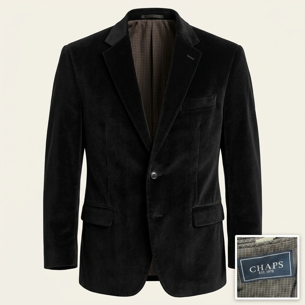 Chaps Corduroy Sport Coat Mens 44R Black Blazer Two Button Jacket Tailored